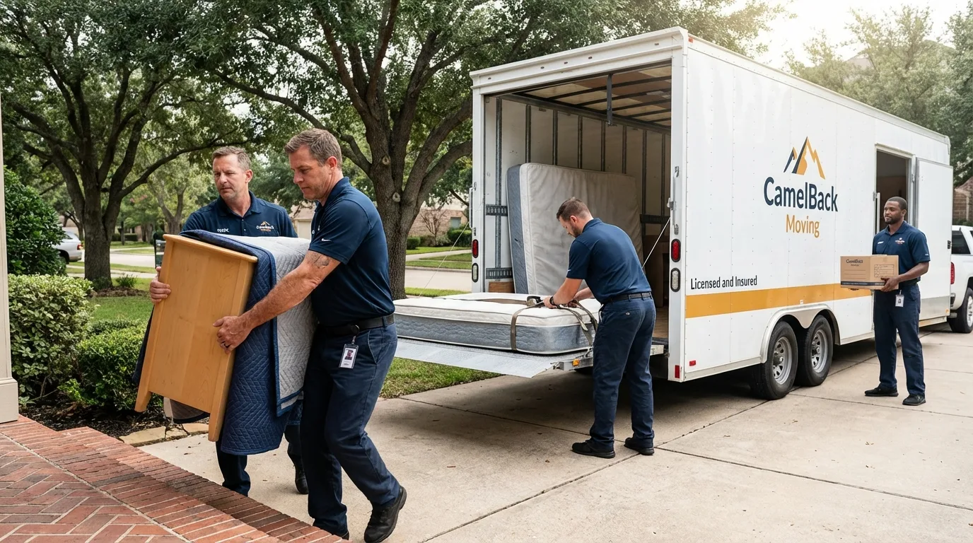Crew loading residential truck for cross-state move from Selma, AL